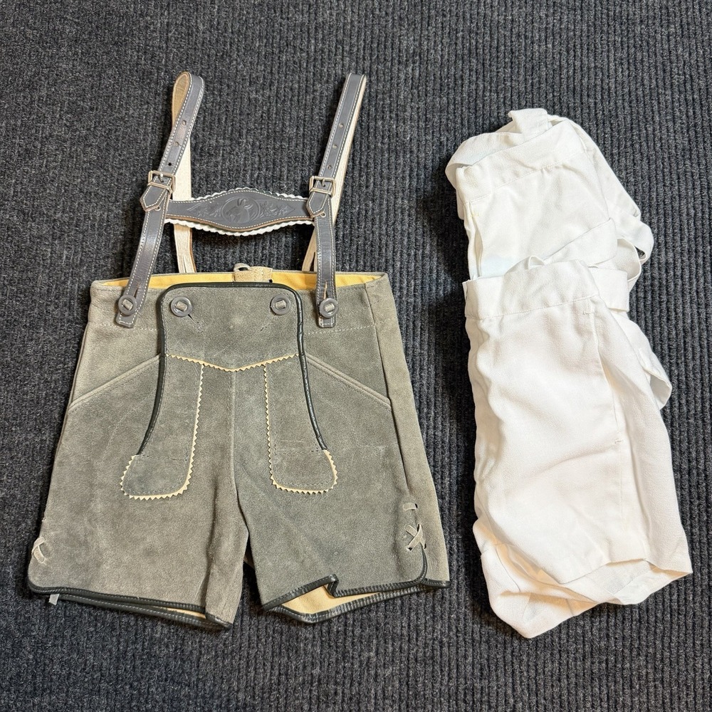 Lederhosen Boy Child Shorts Suspenders Genuine German Cowhide Leather 20" Liners